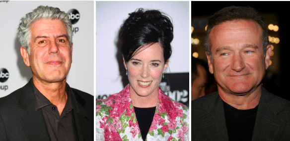 Anthony Bourdain, Kate Spade, Robin WIlliams photos for Suicide Awareness