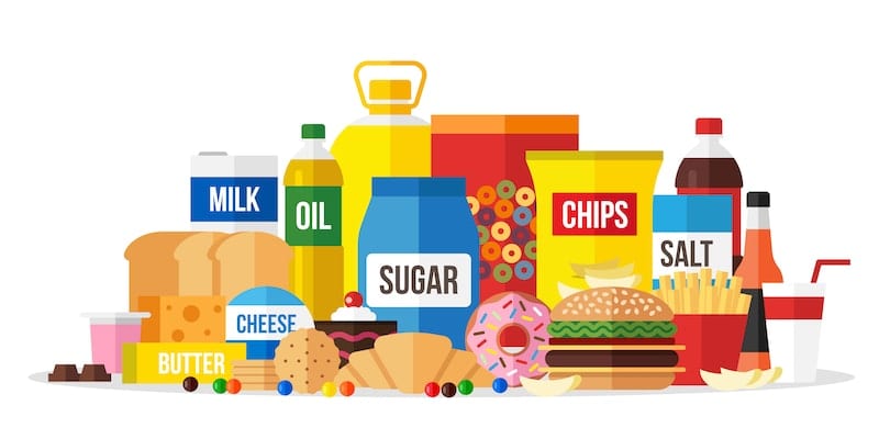 an illustration of processed foods that should be avoided