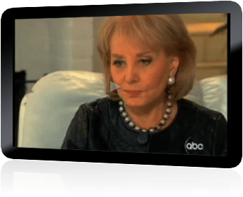 Tablet showing Barbara Walters