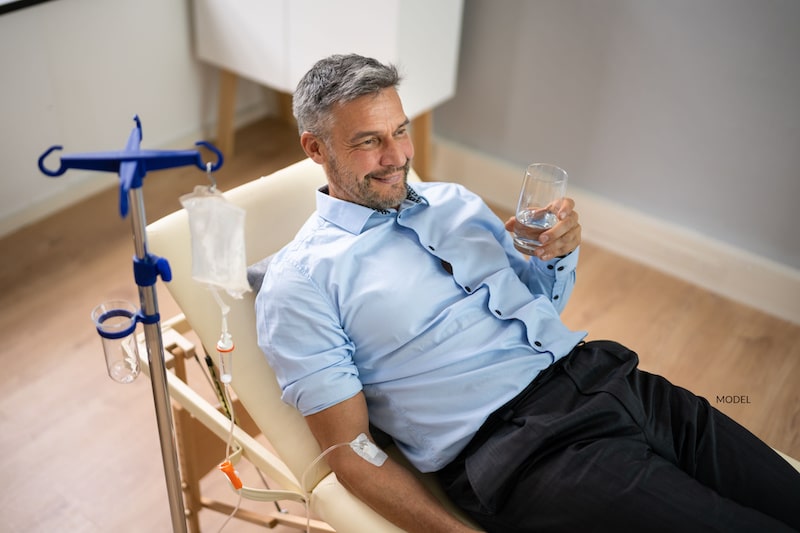 Man undergoing an IV therapy treatment.